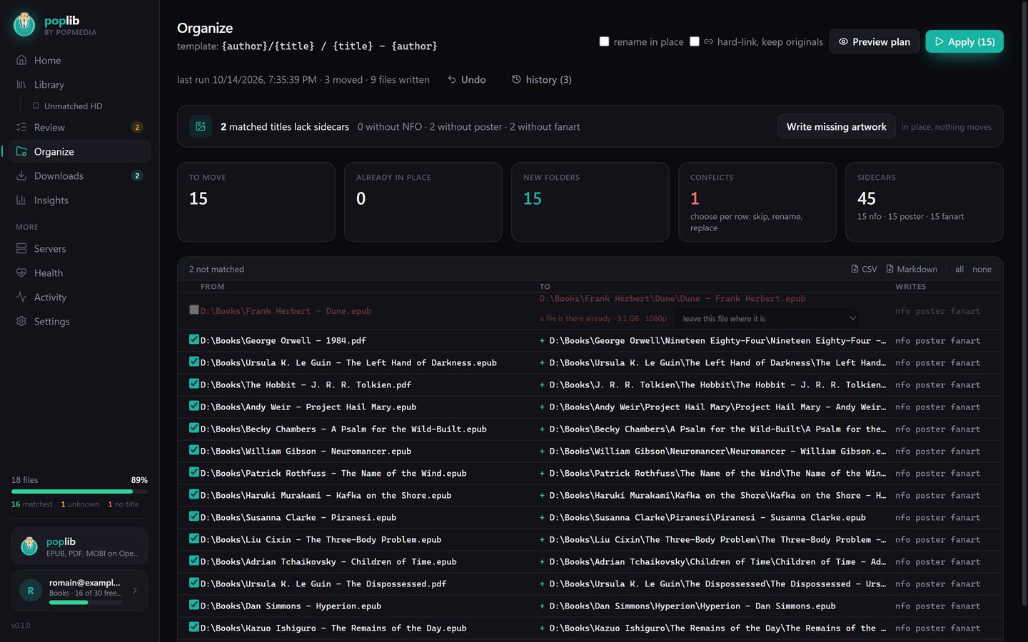 PopLib, the plan screen